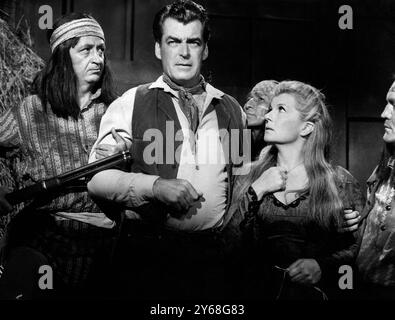 Rory Calhoun (2nd left), Corinne Calvet, on-set of the western film, 'Apache Uprising', Paramount Pictures, 1965 Stock Photo