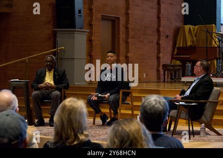 Castro Valley, CA - Jan 20, 2024: Candidate Forum for District 4 Board of Supervisor position. Nate Miley and Jennifer Esteen present their views with Stock Photo