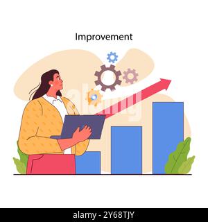 Business processes optimization. Productive employee with efficient work method. Corporate flow optimization, development and growth. Flat vector illustration Stock Vector