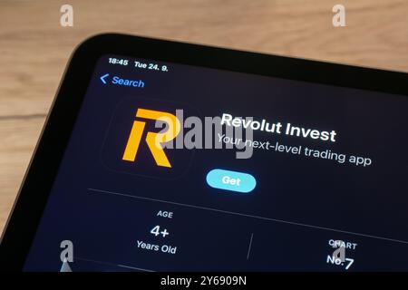 OSTRAVA, CZECHIA - SEPTEMBER 24, 2024: App store with brand new Revolut Invest beta application for investing Stock Photo