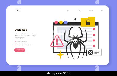 Darkweb or darknet web banner or landing page. Worldwide network segment, anonymous and encrypted communication and content. Flat vector illustration Stock Vector