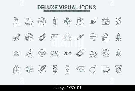Warfare thin line icon set, army symbols collection, vector sketches ...