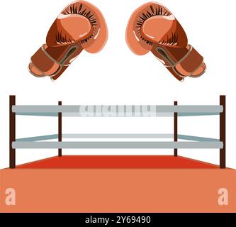 Boxing ring and boxing gloves vector illustration Stock Vector