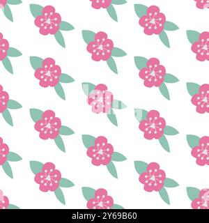 Seamless pattern of simple flowers and plant elements. Vector illustration in cartoon style. Stock Vector