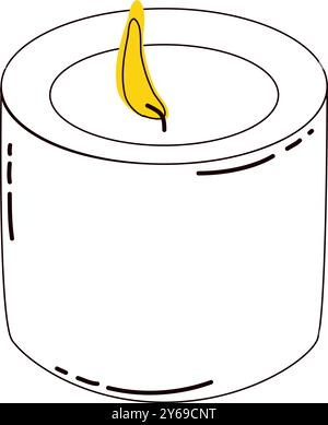 candle line vector with burning flame. burning candle with colored yellow shape in place of fire Stock Vector
