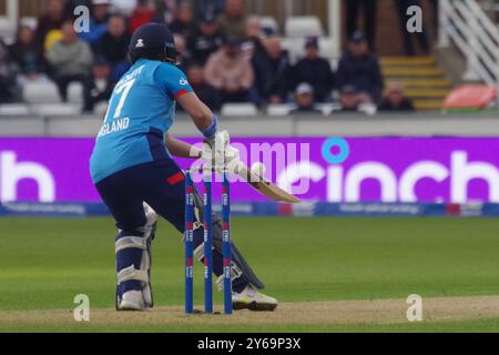 Chester le Street, England, 24 September 2024. Ben Duckett batting for England against Australia in the Third Metro Bank One Day International at The Seat Unique Riverside, Chester-le-Street. Credit: Colin Edwards/Alamy Live News Stock Photo