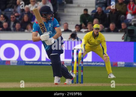 Chester le Street, England, 24 September 2024. Will Jacks batting for England against Australia in the Third Metro Bank One Day International at The Seat Unique Riverside, Chester-le-Street. Credit: Colin Edwards/Alamy Live News Stock Photo