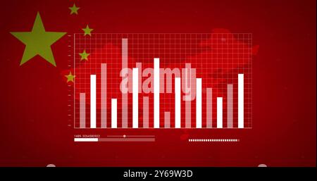 Bar chart and data processing image over Chinese flag background Stock Photo
