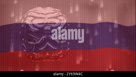Brain illustration with binary code image over Russian flag Stock Photo