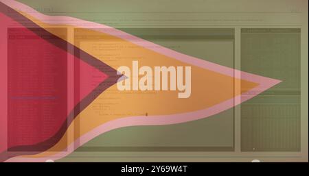 Programming code on computer screen with abstract shapes image over it Stock Photo