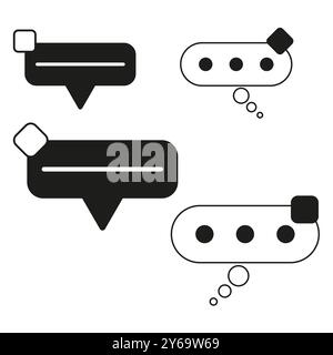 Chat bubble icon set. Black and outline versions. Message and text symbols. Minimalist vector design. Stock Vector