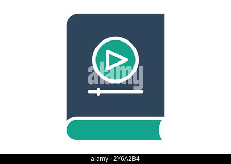 Tutorial icon. solid icon style. book with play sign. icon related to online course. education elements vector illustration Stock Vector