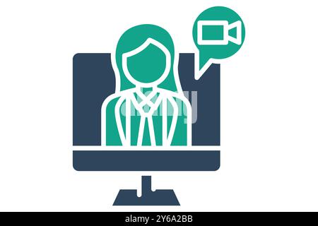 Webinar icon. solid icon style. monitor with teacher and video sign. icon related to online course. education elements vector illustration Stock Vector