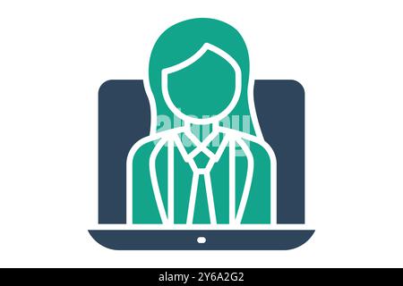 Online class icon. solid icon style. teacher in laptop. icon related to online course. education elements vector illustration Stock Vector