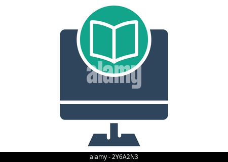 Elearning icon. solid icon style. monitor with open book. icon related to online course. education elements vector illustration Stock Vector