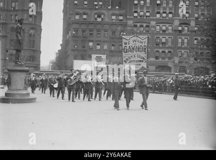 At Gaynor notification 9/3/13, Photo shows the notification ceremony that took place on September 3, 1913 on the steps of City Hall, New York City, where Mayor William J. Gaynor was nominated for re-election., 1913 Sept. 3, Glass negatives, 1 negative: glass; 5 x 7 in. or smaller. Stock Photo