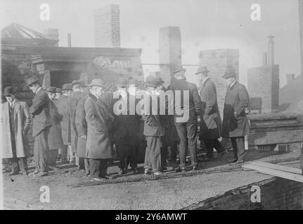 Grand Jury at Arcadia hotel fire, Photo shows aftermath of the Arcadia Hotel fire on Dec. 3, 1913 in Boston, Massachusetts., 1913, Glass negatives, 1 negative: glass; 5 x 7 in. or smaller. Stock Photo