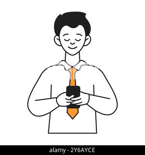 Businessman typing on smartphone line color vector icon Stock Vector