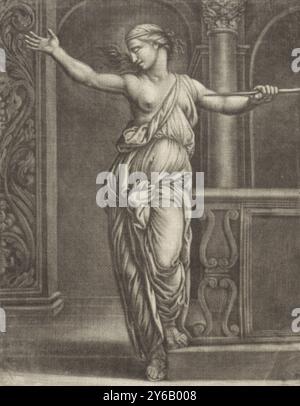 Suicide of Lucretia, Lucretia is about to plunge a dagger into her chest., print, print maker: Jan van Somer, after design by: Rafaël, after print by: Marcantonio Raimondi, 1655 - 1700, paper, height, 190 mm × width, 149 mm Stock Photo