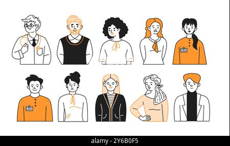 Professional occupation avatars doodle illustration set Stock Vector