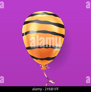 Orange balloon with stripes realistic vector illustration Stock Vector