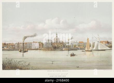 View of the Groothoofdspoort in Dordrecht, View of the Groote Hoofd (title on object), Dordrecht in 1864 (series title on object), The Grote Hoofd can be seen from the water. Two steamships, three rowing boats and two sailing ships sail on the river. The grass on the bank can just be seen at the bottom left. Below the image: Dordrecht in 1864., print, print maker: Christiaan Bos, (mentioned on object), printer: Emrik & Binger, (mentioned on object), publisher: J.P. Revers, (mentioned on object), print maker: Netherlands, printer: Haarlem, publisher: Dordrecht, 1845 - 1904, paper, height, 323 m Stock Photo