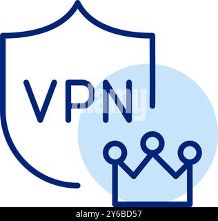 Secure premium VPN account. Shield and crown. Pixel perfect, editable stroke vector icon Stock Vector