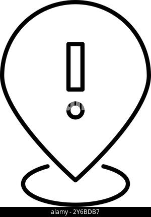 Map pointer with exclamation mark. Attention required. Urgent location alert. Pixel perfect, editable stroke vector icon Stock Vector