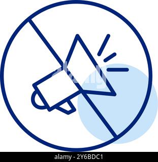Megaphone speaker crossed. Announcement and promotions prohibited. Silent zone, no loud speaking. Pixel perfect, editable stroke vector icon Stock Vector