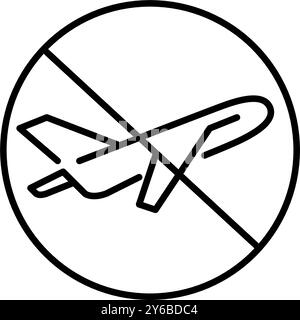 Crossed airplane symbol. Cancelled or suspended flights, no flight zone. Pixel perfect, editable stroke vector icon Stock Vector