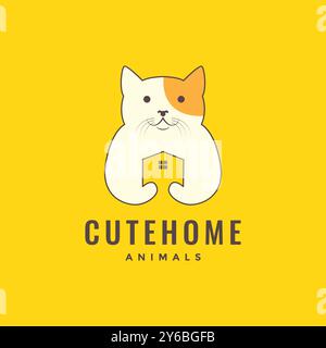 animal pets cat hug home house cage modern mascot logo design vector Stock Vector