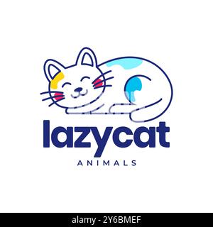 cat kitten pets sleep lazy line art modern abstract colorful mascot cartoon logo vector icon illustration Stock Vector