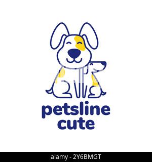puppy dog friends line art abstract colorful modern minimal mascot cartoon cute logo vector icon illustration Stock Vector