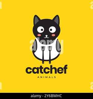 cat pets chef cooking spatula food mascot cartoon cute logo vector icon illustration Stock Vector