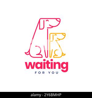 dog pets waiting owner lines minimal modern simple mascot logo vector icon illustration Stock Vector