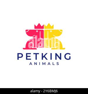 puppy dog pets king crown kingdom mascot colorful modern minimal logo vector icon illustration Stock Vector