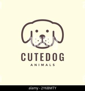 puppy dog cute pets head lines minimal mascot cartoon logo icon vector illustration Stock Vector