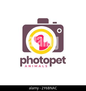 dog pets camera photography lens colorful modern minimal logo vector icon illustration Stock Vector