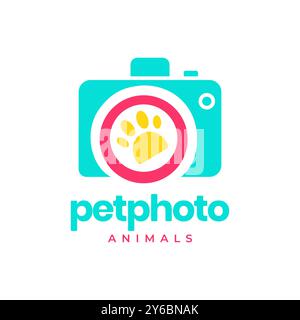 paw pets photography camera lens abstract colorful modern minimal logo vector icon illustration Stock Vector