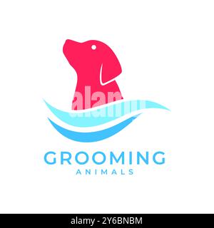 dog water grooming clean wave washing abstract colorful mascot logo vector icon illustration Stock Vector