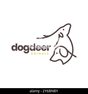 dog and deer lines minimal modern simple mascot logo vector icon illustration Stock Vector