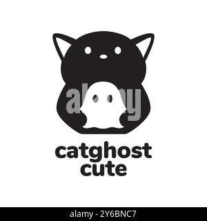 cat and ghost cute pets mascot cartoon minimal modern simple logo vector icon illustration Stock Vector