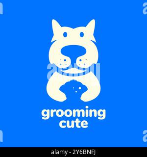 dog grooming pets clean wash foam mascot simple modern cartoon logo vector icon illustration Stock Vector