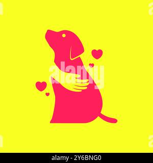 dog hug hand lover heart colorful modern minimal mascot logo vector icon illustration Stock Vector