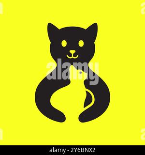 cat kitten pets hug family modern minimal mascot logo vector icon illustration Stock Vector
