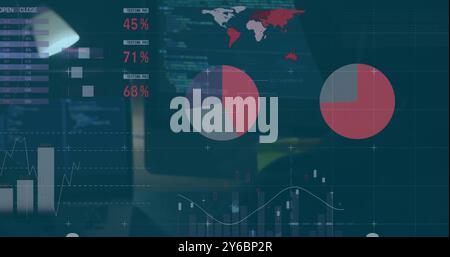 Image of financial data processing over office Stock Photo