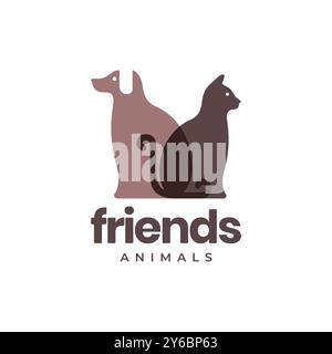 cat pets friends abstract colorful modern simple mascot logo vector icon illustration Stock Vector
