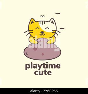 cat pets playing sand cute colorful mascot cartoon logo vector icon illustration Stock Vector