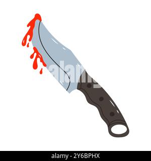 Bloody hunting knife in flat style. Stock Vector