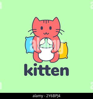 kitten pets cute pacifier milk born colorful mascot cartoon logo vector icon illustration Stock Vector